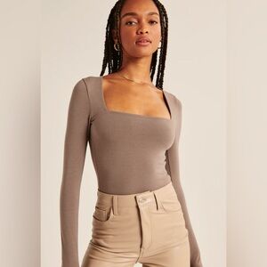 Abercrombie Long-Sleeve Seamless Bodysuit Tan/Nude, size S, EUC!